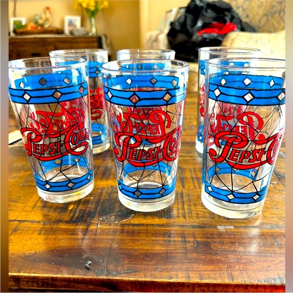 Vintage Other - Vintage Tiffany Style‎ Pepsi Cola Glasses Tumblers Red Blue Stained Glass Design